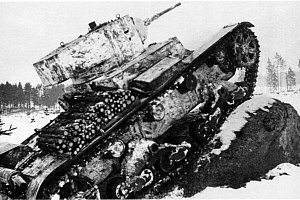 Легкий танк Т-26 на занятиях по преодолению противотанковых препятствий, февраль 1940